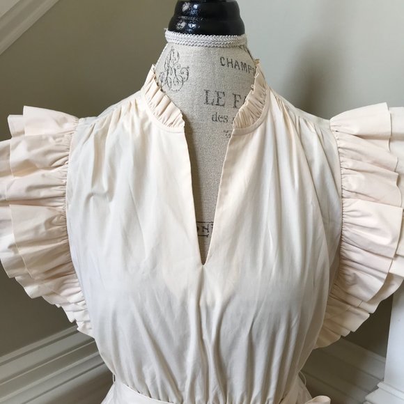 Marie Oliver Emery Mini Dress Womens Small Macadamia Cream VNeck Flutter Sleeve - Picture 6 of 13